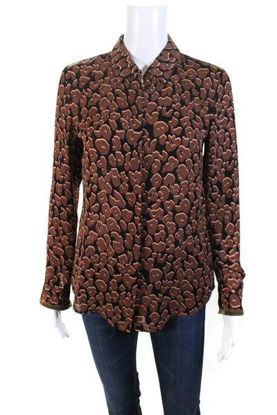 Scotch And Soda Womens Button-Up Abstract print Collared Blouse Brown Size XS