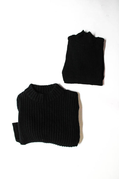 Zara Knit Womens Ribbed Zip Colorblock Pullover Sweater Black Size M L Lot 2