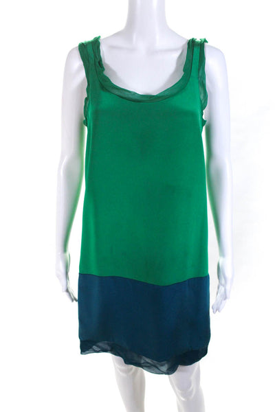 Thakoon Womens Color Block Sleeveless Shift Dress Blue Green Silk Size 4