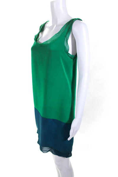 Thakoon Womens Color Block Sleeveless Shift Dress Blue Green Silk Size 4