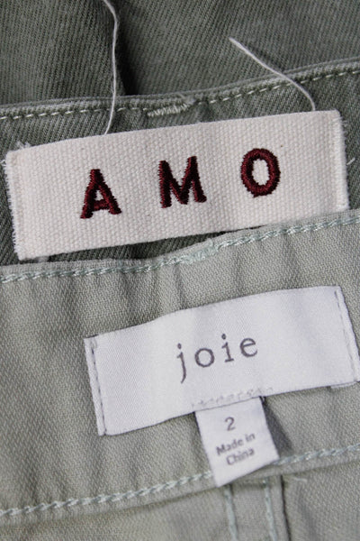 Amo Joie Womens Green Cotton High Rise Straight Leg Jeans Size 24 2 Lot 2