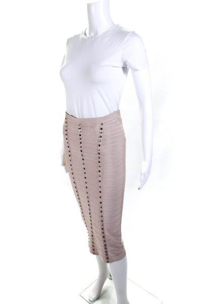 Herve Leger Womens Studded Bandage Bodycon Pencil Skirt Pale Pink Size S