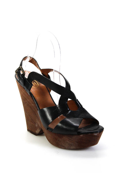 Ash Womens Peep-Toe Ankle Strappy Wedge Cuban Heel Black Size 5
