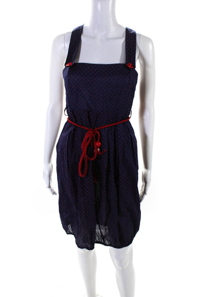 Zimmermann Womens Belted Polka Dot Elastic Wiggle Dress Red Navy Blue Size 1