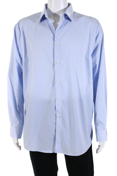 Michael Kors Mens Blue White Cotton Striped Long Sleeve Dress Shirt Size 18