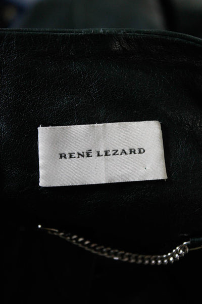 Rene Lezard Womens Crew Neck Zip Front Solid Leather Jacket Green Size 40
