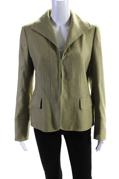 Ellen Tracy Womens Hook Closure Jacket Green Wool Blend Size 6