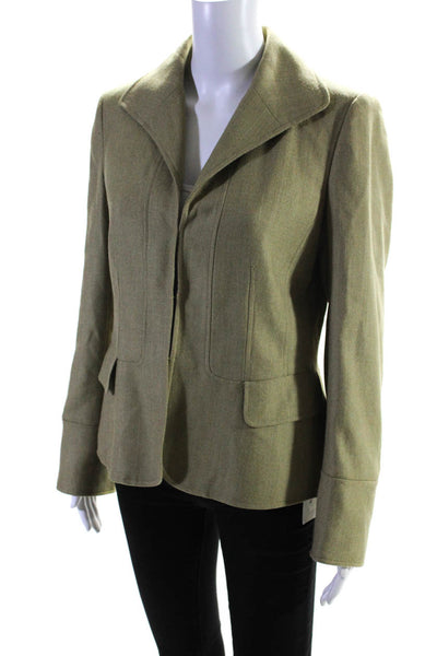 Ellen Tracy Womens Hook Closure Jacket Green Wool Blend Size 6