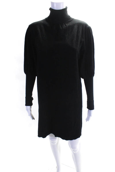 Max Studio Womens Turtleneck Puff Sleeve Ribbed Sweater Dress Black Size S