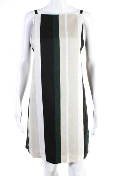 Ann Taylor Womens Back Zip Square Neck Striped Shift Dress Beige Green Size 6