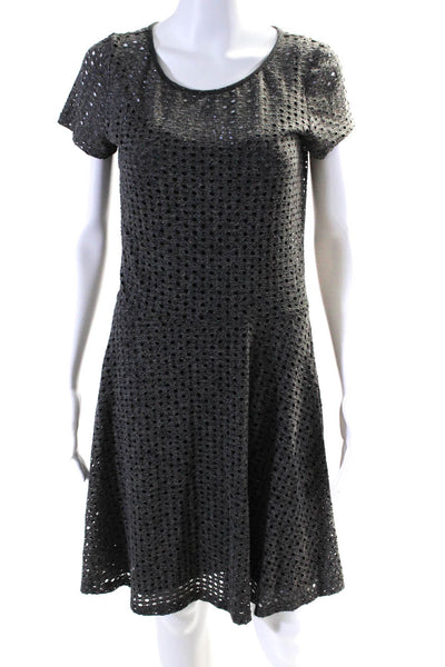 Amy Matto Womens Cotton Eyelet Overlay A-Line Dress Gray Size M