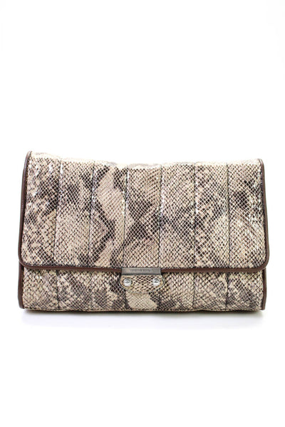 Judith Ripka Womens Flap Closure Silver Tone Animal Print Shoulder Handbag Beige