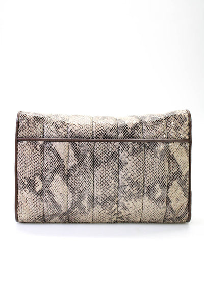 Judith Ripka Womens Flap Closure Silver Tone Animal Print Shoulder Handbag Beige