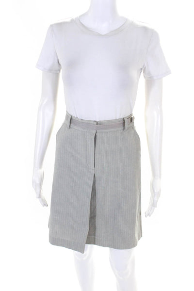 Mastina Womens Vintage Pinstripe Belted Knee Length Pencil Skirt Gray Size FR 34