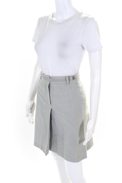 Mastina Womens Vintage Pinstripe Belted Knee Length Pencil Skirt Gray Size FR 34