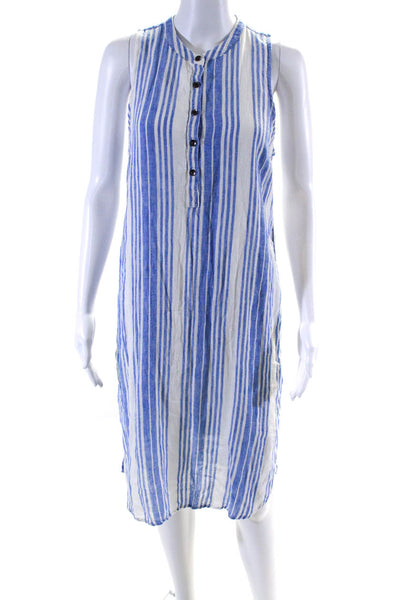 Splendid Womens Linen Striped Sleeveless Shirt Dress Blue White Size Small