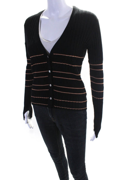 Jonathan Simkhai Womens Cotton Striped Print Smocked Cardigan Black Brown Size S