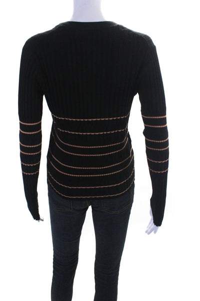 Jonathan Simkhai Womens Cotton Striped Print Smocked Cardigan Black Brown Size S