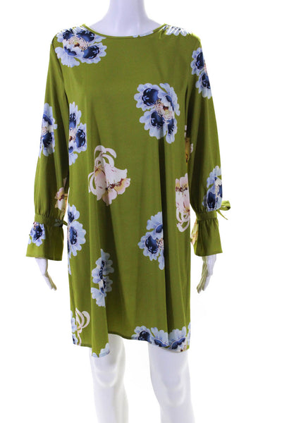 Ann Taylor Loft Womens Back Zip Long Sleeve Floral Mini Dress Green Blue Small