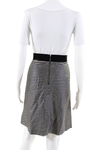 Rene Lezard Womens Zip Back Pleated Striped Flare Midi Skirt Silver Size 40
