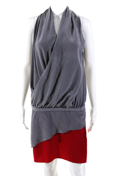 Dolce Vita Womens Silk Cowl Neck Color Block Dress Gray Red Size Extra Small