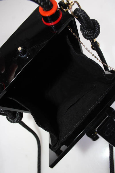 Gissa Bicalho Womens Handmade Acrylic Sunset Clutch Crossbody Tote Handbag Black