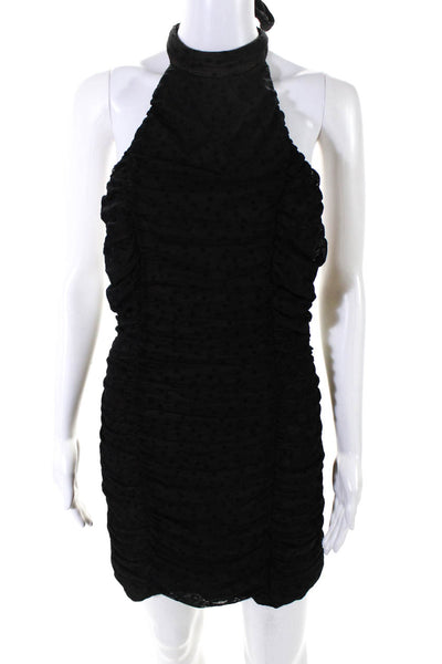 Majorelle Women's Star Pattern Ruche Mesh Halter Mini Dress Black Size L
