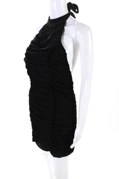 Majorelle Women's Star Pattern Ruche Mesh Halter Mini Dress Black Size L