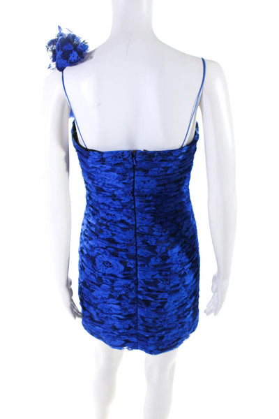 Rickie Freeman Teri Jon Women's One Strap Ruche Lace Mini Dress Blue Size 4