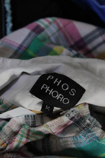 Phos Phoro Womens Crochet Detail Plaid Button Up Shirt Blouse Multi Size Medium