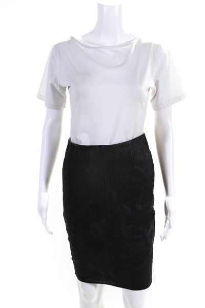 GF Ferre Womens Leather Darted Ruffled Zip Pencil Skirt Black Size S