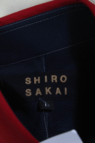 Shiro Sakai Womens Color Block Woven Shirt Blouse Ivory Red Navy Size Large