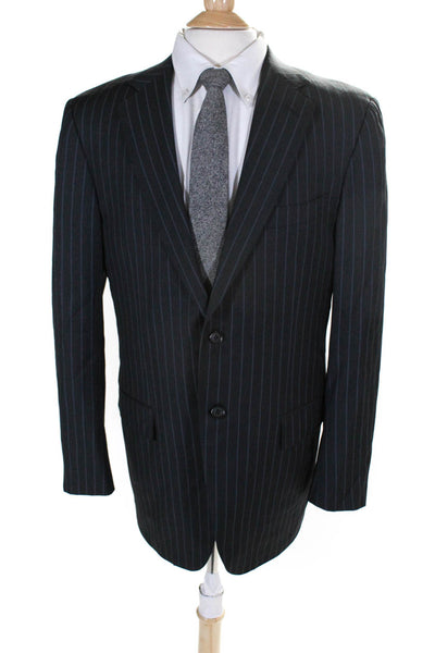 Ermenegildo Zegna Mens Striped Blazer Gray Blue Wool Size EUR 52 Regular