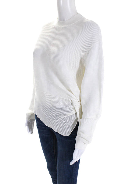 Michelle Mason Womens Ribbed Ruched Side Split Long Sleeve Blouse White Size S
