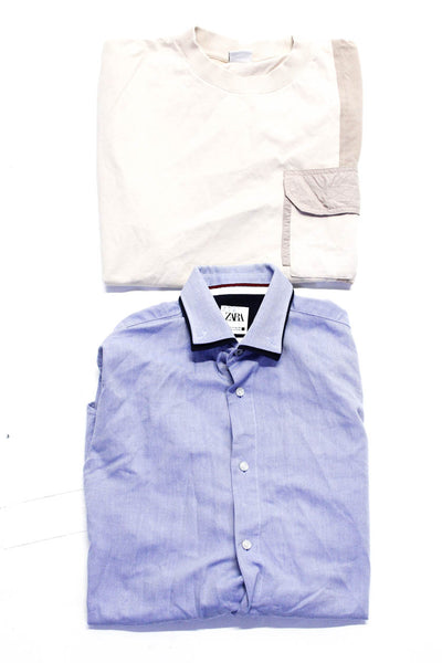 Zara Mens Tee T-Shirt Shirt Beige Size S M Lot 2