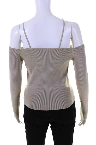 The Shoppe Women's Cold Shoulder Ribbed Halter Neck Top Beige Size S