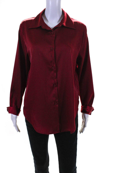 The Shoppe Women's Long Sleeve Button Down Shirt Maroon Size M