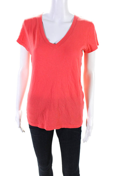 L'Agence Womens Cotton Jersey Knit V-Neck Short Sleeve Tee T-Shirt Coral Size M