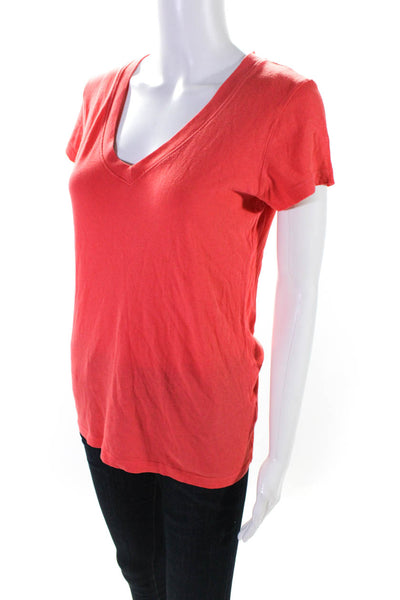 L'Agence Womens Cotton Jersey Knit V-Neck Short Sleeve Tee T-Shirt Coral Size M
