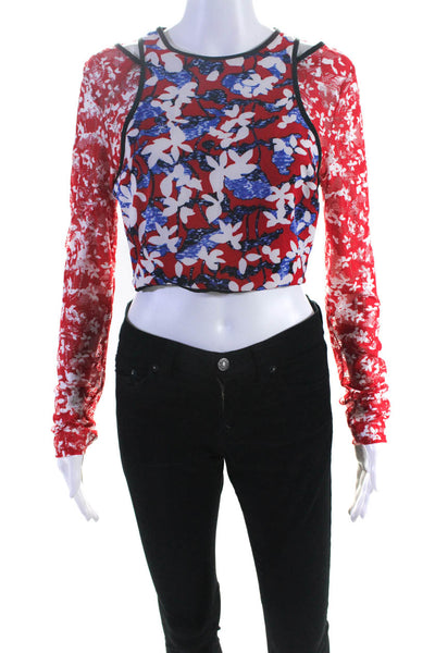 Peter Pilotto For Target Womens Cold Shoulder Lace Sleeve Floral Top Red Blue 4