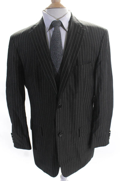 Hugo Boss Mens Striped Two Button Flap Pocket Suit Jacket Brown Size 44