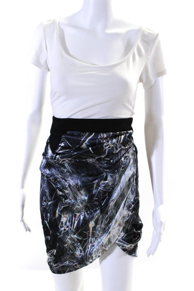 Helmut Lang Womens Abstract Print Elastic Waist Wrap Ruched Skirt Black Size 0