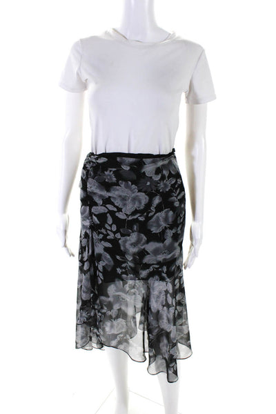 Misa Womens Black Floral Print Ruched Detail Hi-Low Skirt Size S