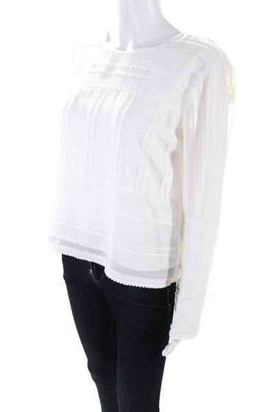 Drew Womens White Printed Embroidered Crew Neck Long Sleeve Blouse Top Size S