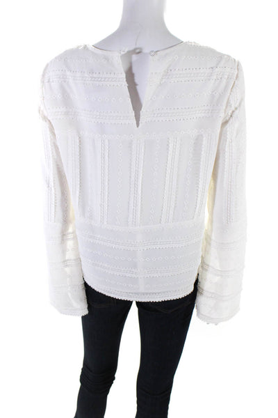Drew Womens White Printed Embroidered Crew Neck Long Sleeve Blouse Top Size S