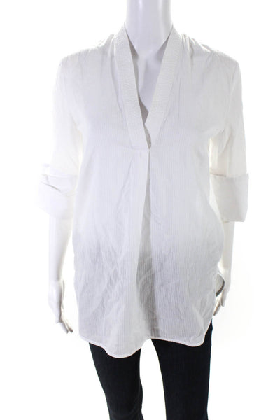By Malene Birger Womens White Striped Cotton Long Sleeve Blouse Top Size 32
