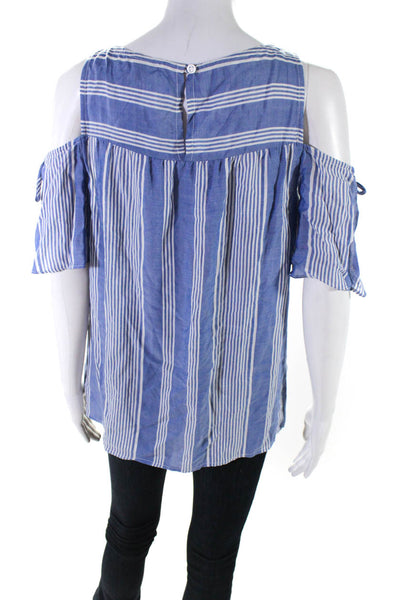 Drew Womens Blue Striped Cold Shoulder Short Sleeve Blouse Top Size S