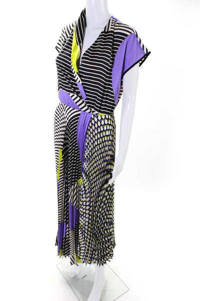 Beatrice Womens Black Purple Mixed Print Pleated V-neck Maxi Dress Size XS