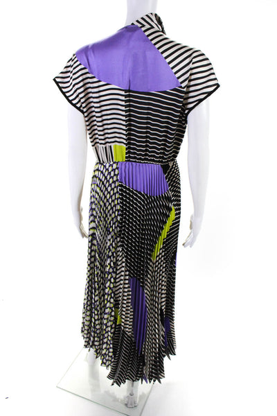 Beatrice Womens Black Purple Mixed Print Pleated V-neck Maxi Dress Size XS
