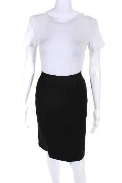 Designer Womens Zip Back Pleated Solid Midi Pencil Skirt Black Size Large